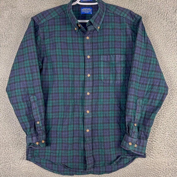 Pendleton Shirt Mens Large Green Blue Blackwatch Tartan Wool Button Down Plaid - Picture 2 of 13
